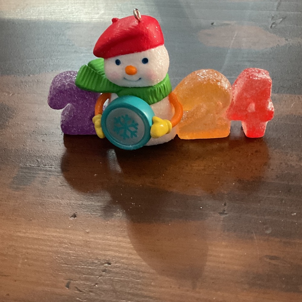 Hallmark Snowman Ornament with Red, Purple, Orange, Green Accents